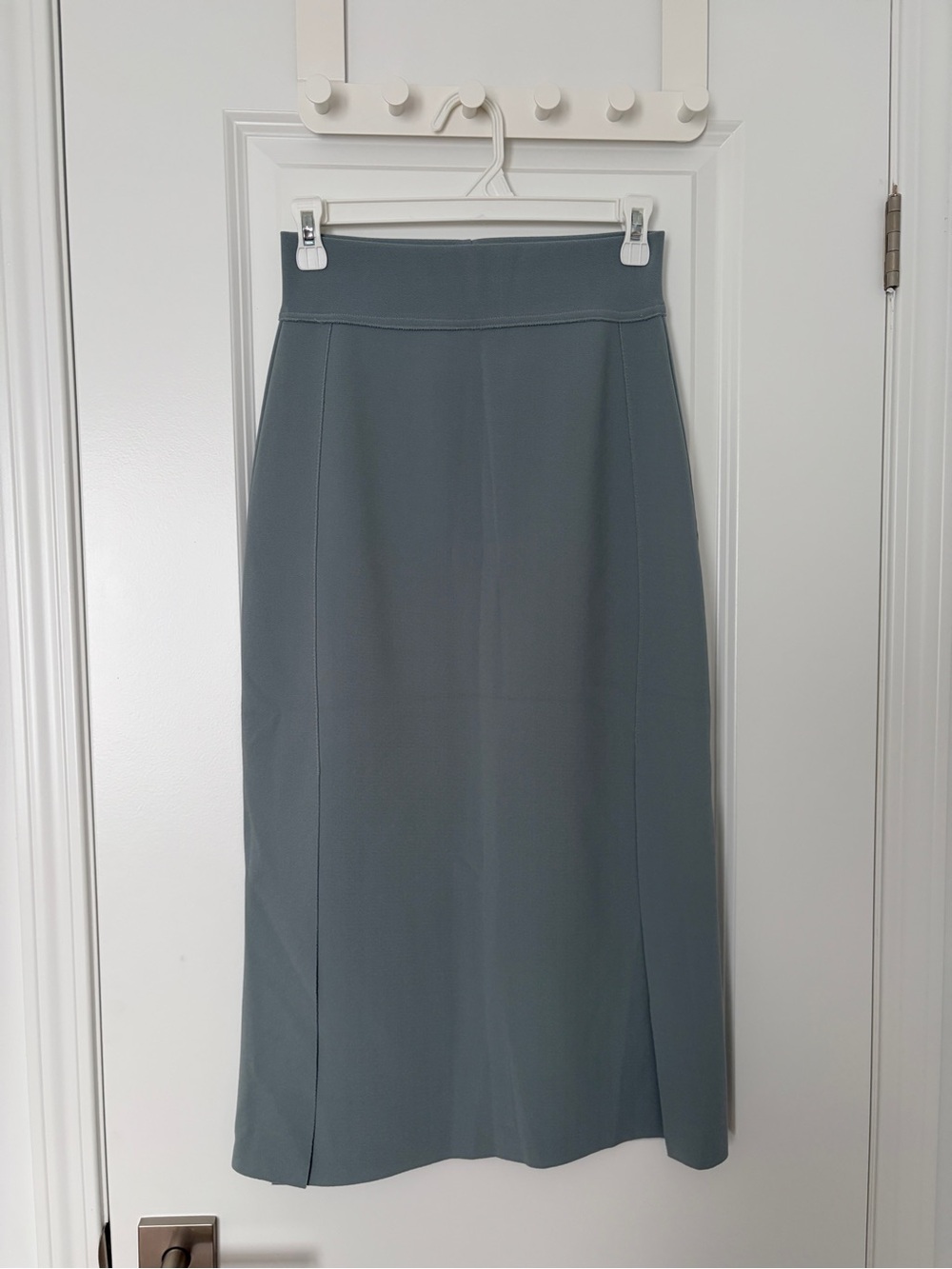 Classic High-Waist Midi Skirt in Slate Blue